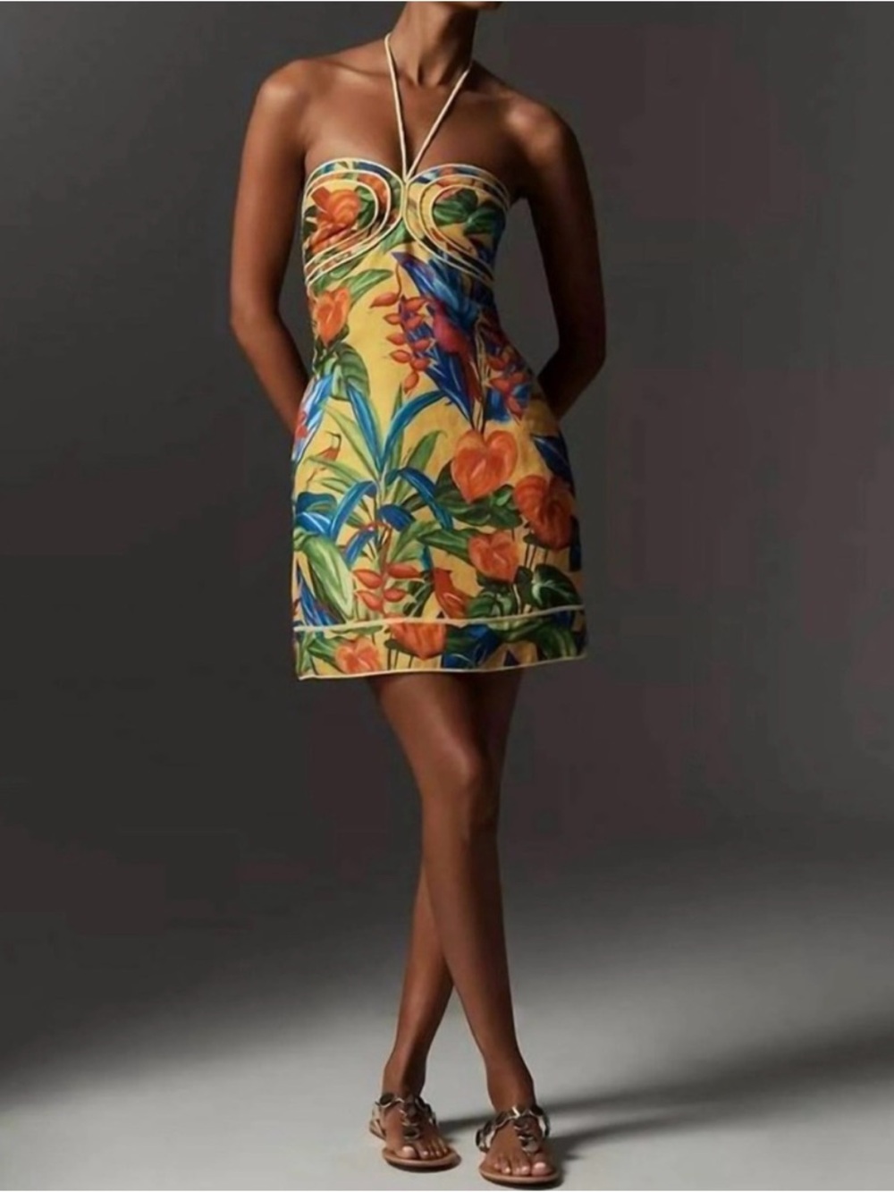 Farm Rio Bright Nature Linen Halter Dress - Picture 2 of 12
